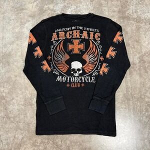 Archaic Motorcycle Club Y2K Grunge Black Thermal Long Sleeve Size L